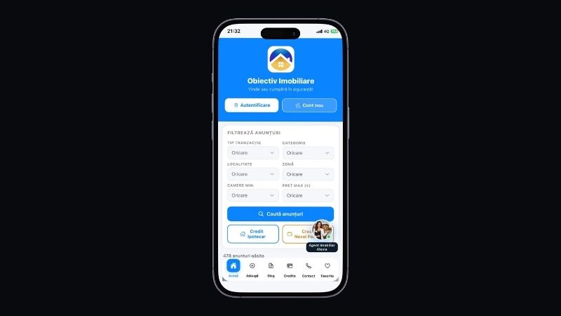 Obiectiv Imobiliare mobile app interface on iPhone